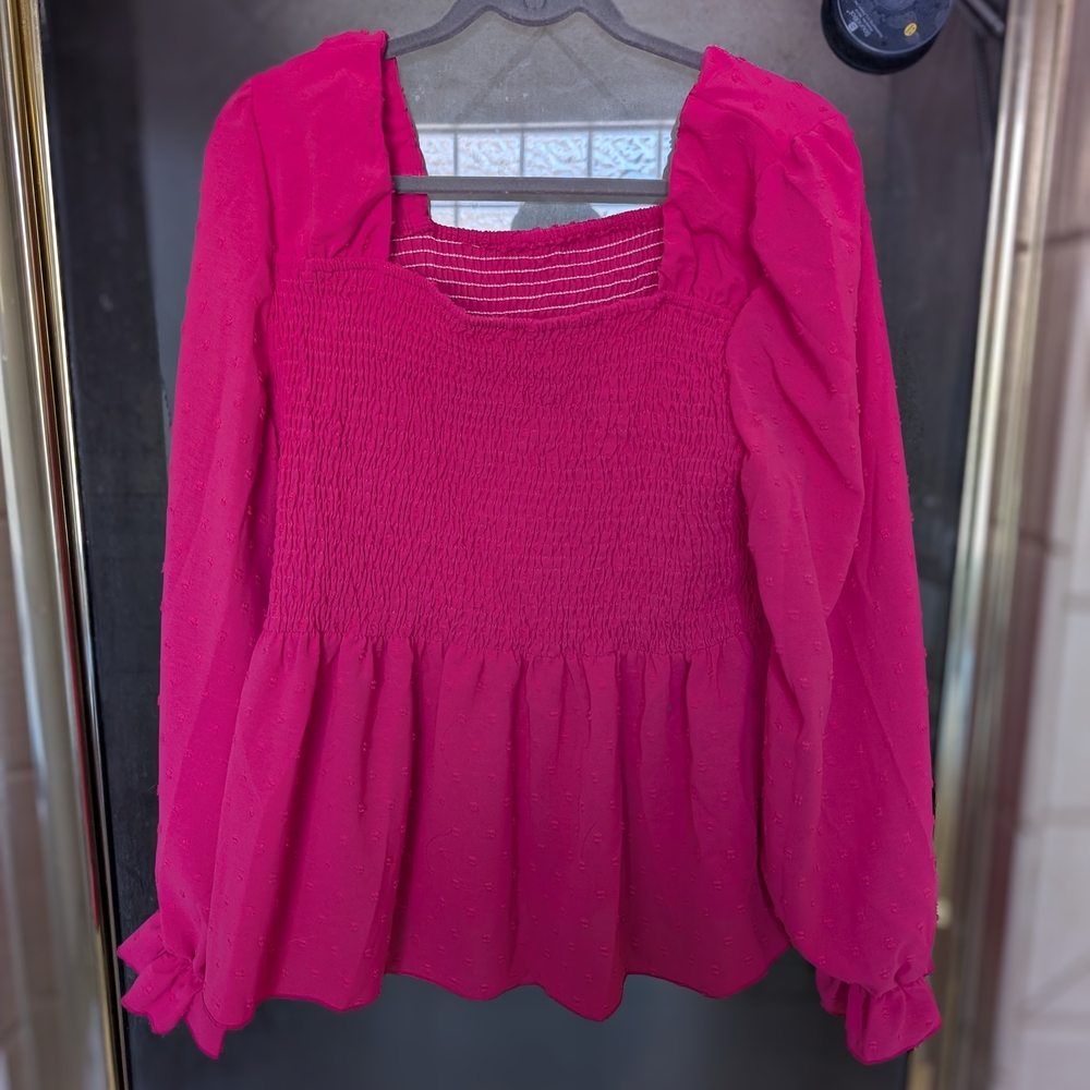 SHEIN Fuchsia Smocked Blouse